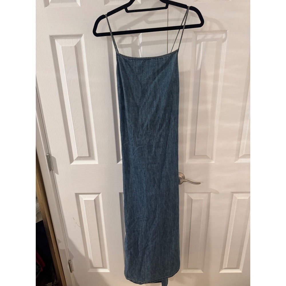 VTG Lauren Jeans Ralph Lauren Denim Wrap Dress Blue Cotton Maxi Cross Back Large